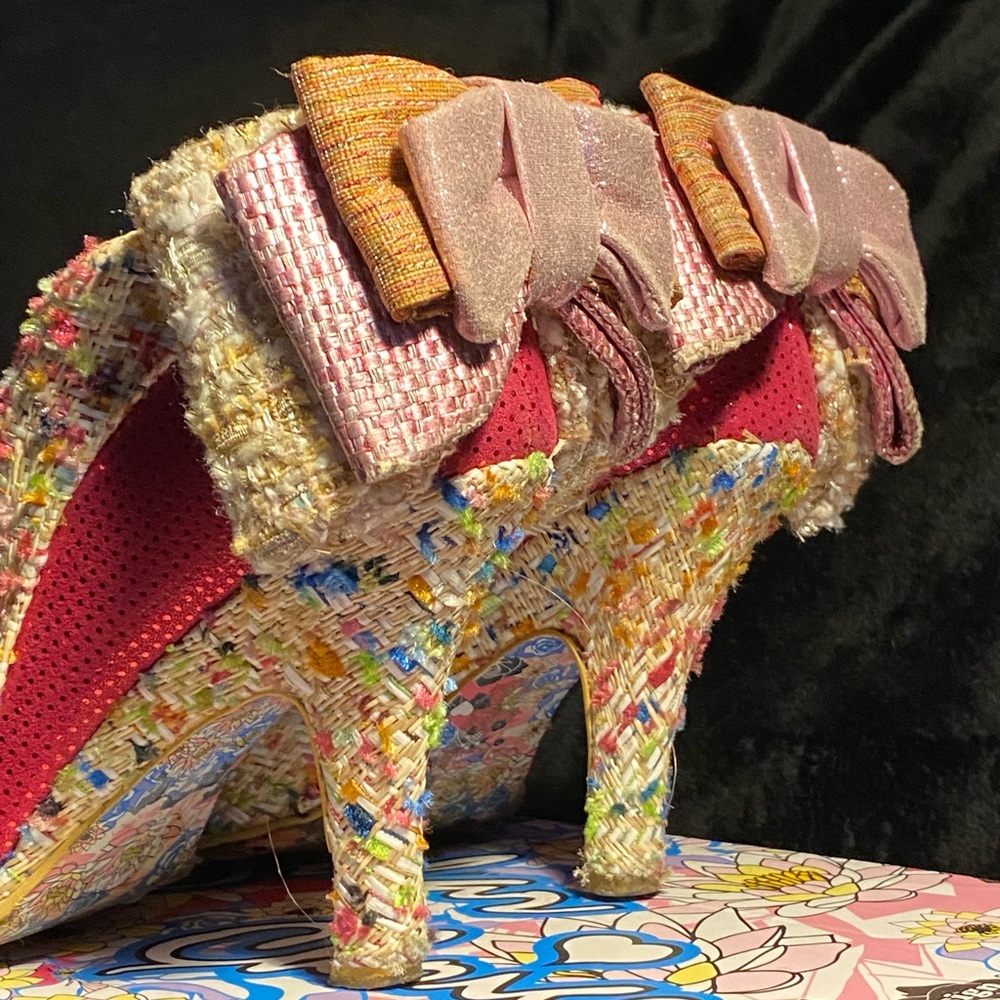 Irregular Choice”Baby Beauty”pink/multi tweed booties,back bow, original box,7.5 - Picture 7 of 11